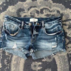 BKE Stella Women's Frayed Hem Jean Shorts - Dark Blue